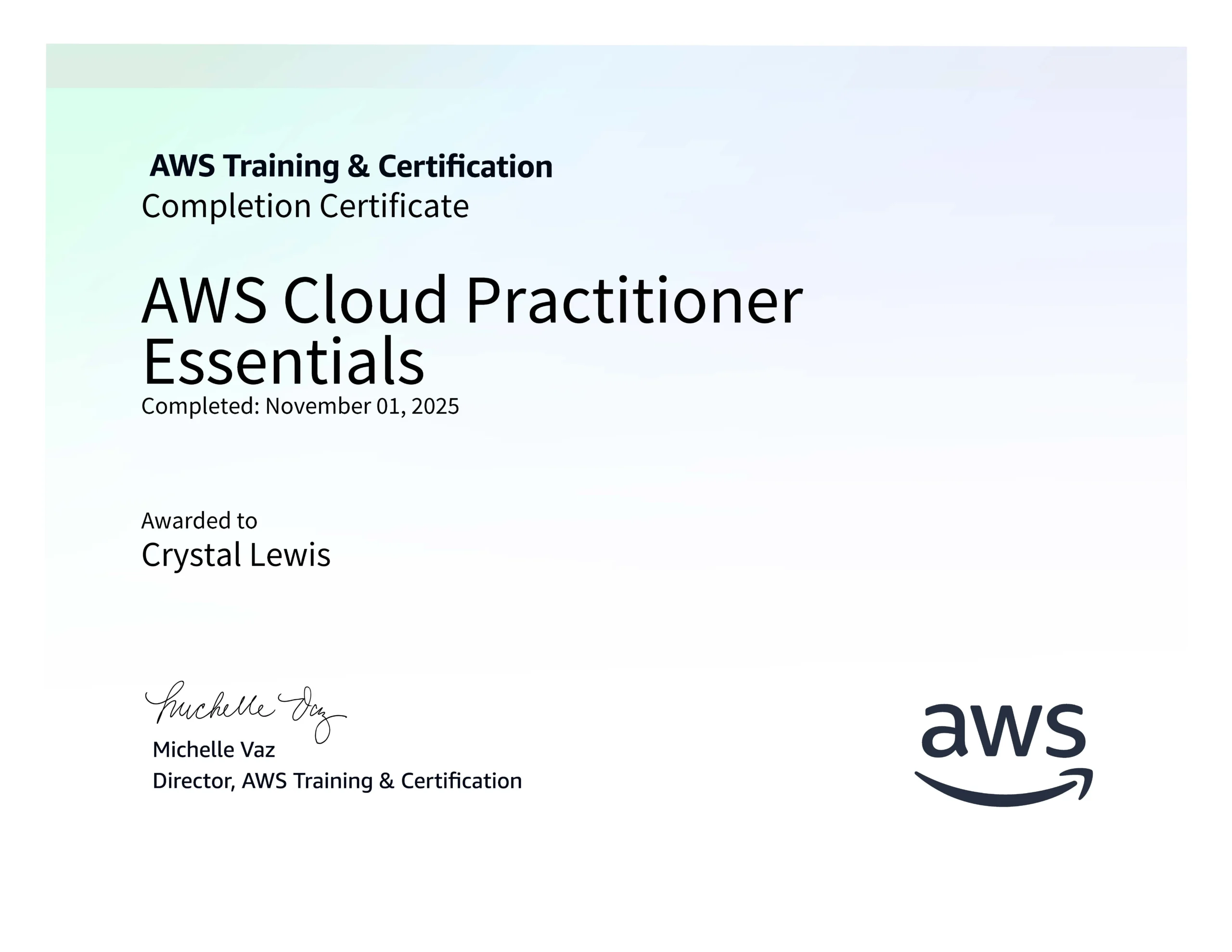 AWS Cloud Practitioner Essentials certificate.
