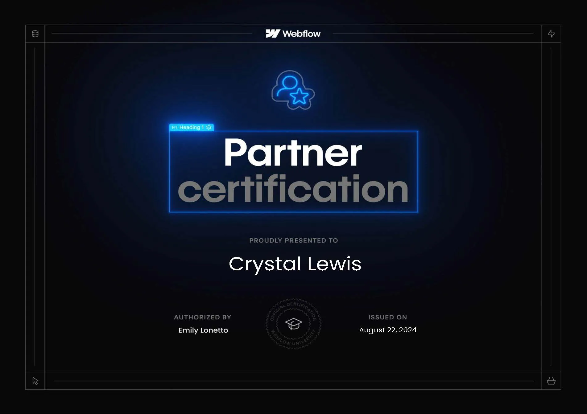 Webflow Partner certificate.