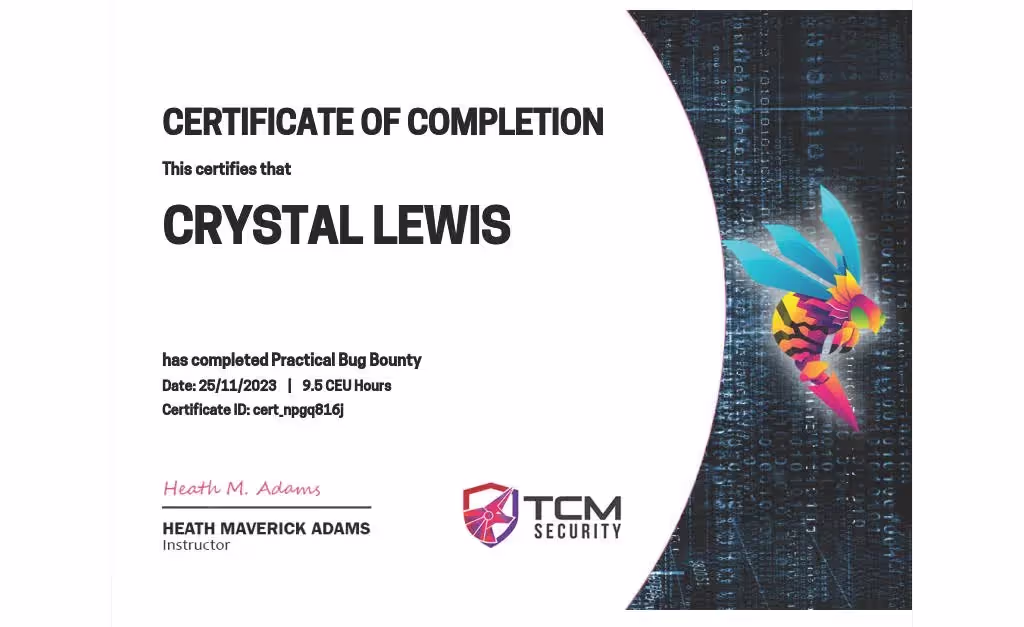 Practical Bug Bounty completion certificate.