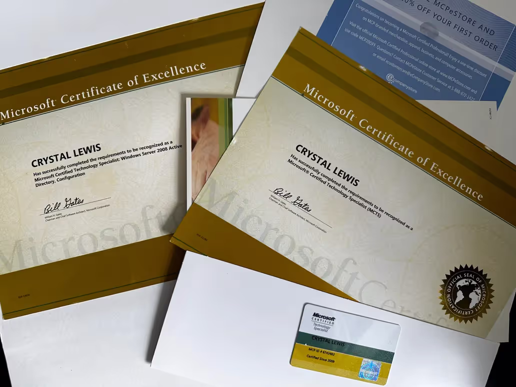 Microsoft certified credential.